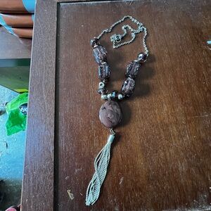 Elegant Brown/Purple Beaded Necklace with Silver Accents
